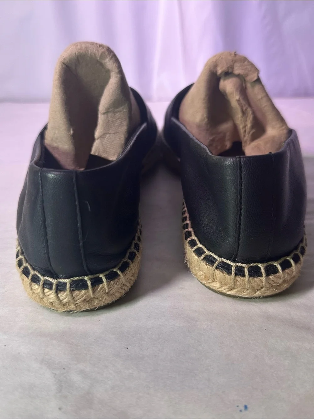 Tory Burch Black Leather Espadrille-Trim Loafer - Picture 7 of 16